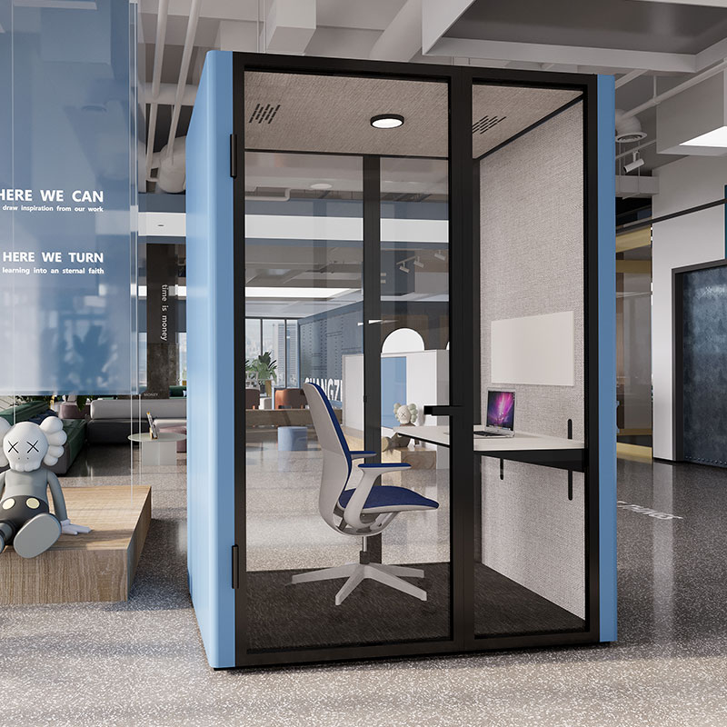What are the benefits of an office pod with a height-adjustable table?